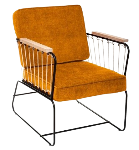 Fauteuil en velours moutarde avec cordage TIM